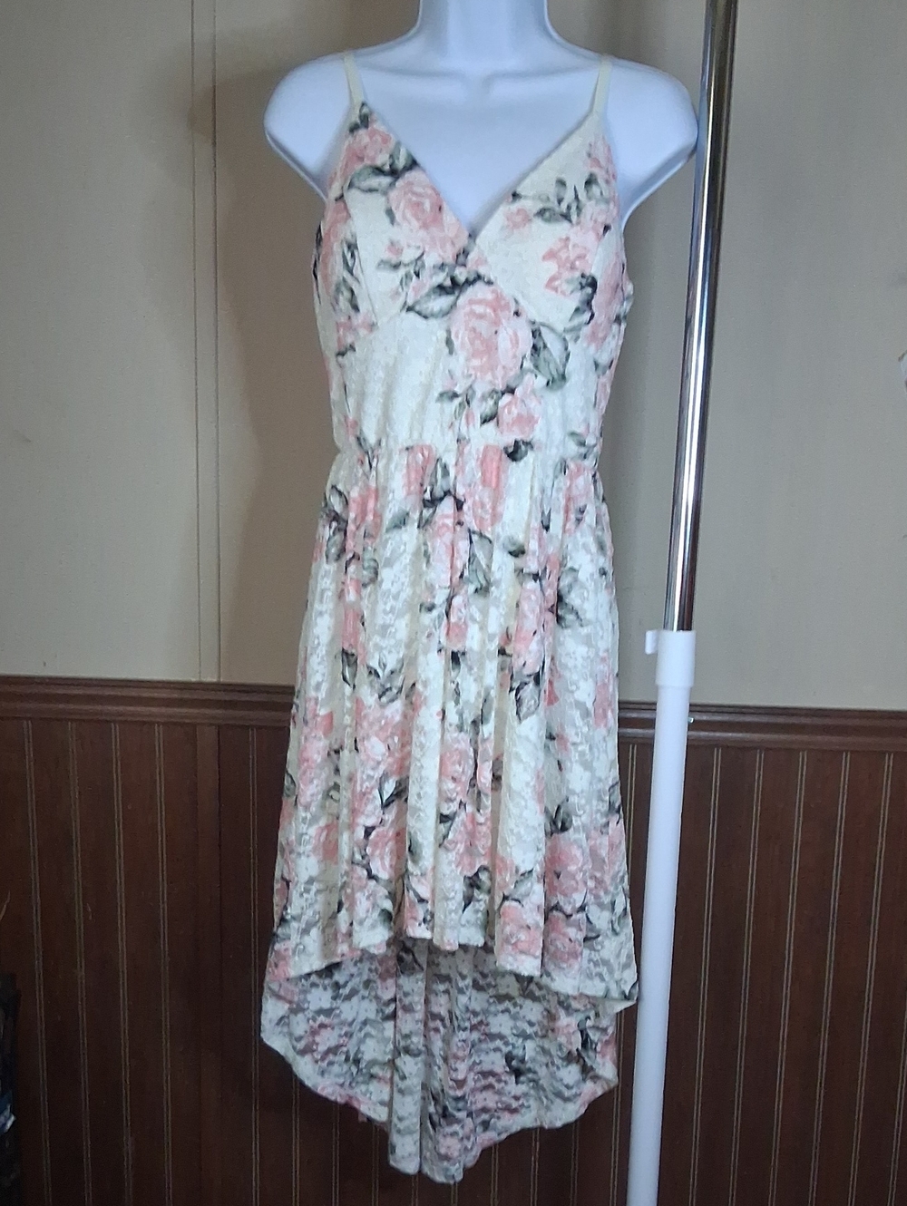 Lily Rose Cream Lace High-Low Dress with Pink Floral Print